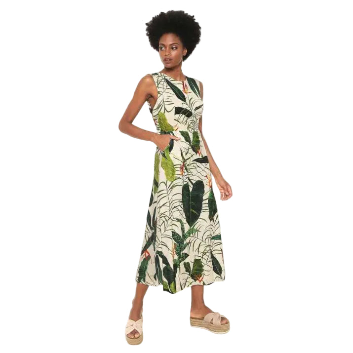 Osklen Midi Rustic Heliconia Off Beige Dress