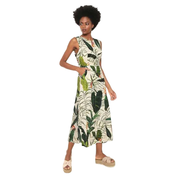 Osklen Midi Rustic Heliconia Off Beige Dress