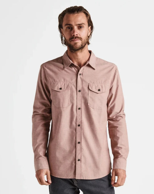 Roark Revival Mens Well Worn Long Sleeve Organic Button Up Shirt Russet